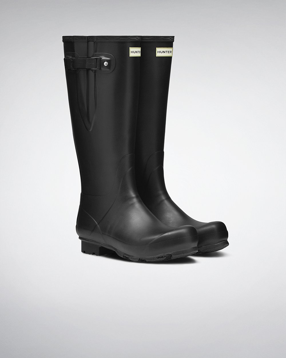 Men Hunter Norris Field Side Adjustable | Tall Rain Boots Black | NZ-56891-DRUW